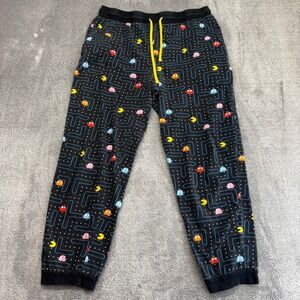 Pac-Man Pajama Pants Mens Large Black Good All Over Maze Print Cotton Lounge
